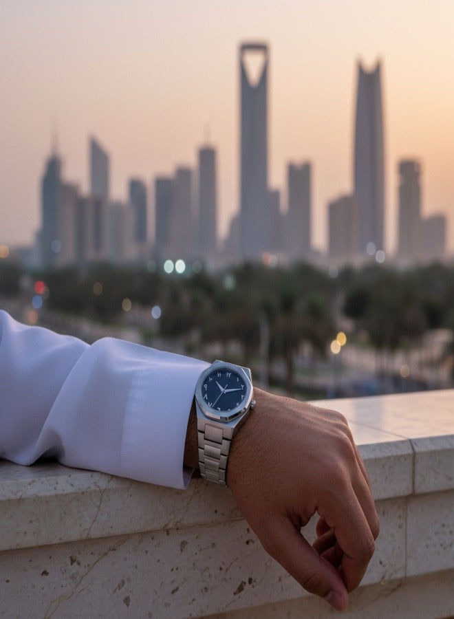 إيه آن د دبليو ساعة عربية فضية رجالية، ساعة يد كوارتز بتصميم ثماني من سبائك معدنية، أرقام عربية واضحة، سوار ستانلس ستيل، مقاومة للماء 3ATM، زجاج معدني، هدية لمحبي الساعات العربية - Image 4